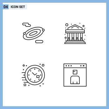 Editable Vector Line Pack of 4 Simple Filledline Flat Colors of rotation watch bank clock browser Editable Vector Design Elements