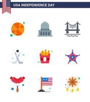 Editable Vector Line Pack of USA Day 9 Simple Flats of food sport bridge ice american Editable USA Day Vector Design Elements