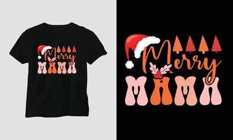 merry mama - diseño retro de ropa y camisetas de navidad. vector