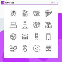 16 Universal Outlines Set for Web and Mobile Applications center pan office instrument chat Editable Vector Design Elements