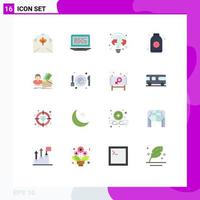 Pictogram Set of 16 Simple Flat Colors of lotus bottle screen bulb line Editable Pack of Creative Vector Design Elements