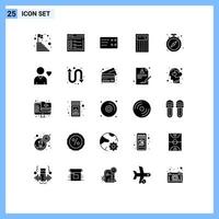 Group of 25 Modern Solid Glyphs Set for stop math website device calculate Editable Vector Design Elements