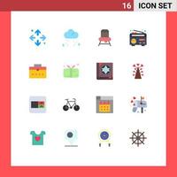 Set of 16 Vector Flat Colors on Grid for present user chair worker bag radio Editable Pack of Creative Vector Design Elements