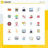 User Interface Pack of 25 Basic Flat Colors of document unlock business parental control Editable Vector Design Elements