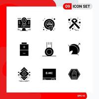 Set of 9 Vector Solid Glyphs on Grid for gym exercise hiv electric battery Editable Vector Design Elements