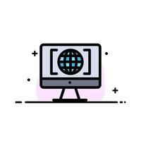 Computer Internet World Big Think  Business Flat Line Filled Icon Vector Banner Template