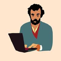 Man using Laptop Flat.eps vector