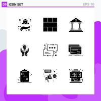 Set of 9 Modern UI Icons Symbols Signs for idea business workspace bulb finance Editable Vector Design Elements
