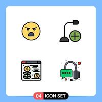 Modern Set of 4 Filledline Flat Colors Pictograph of emoji web feeling devices plant Editable Vector Design Elements