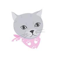 Cute cat with scarf isolated in flat vector