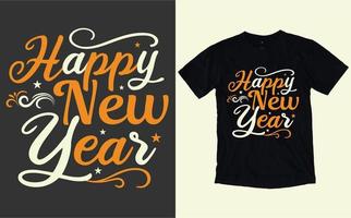 feliz año nuevo tipografía y camiseta gráfica vector