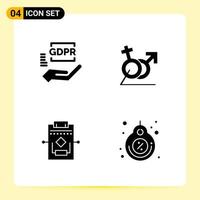 4 Creative Icons for Modern website design and responsive mobile apps. 4 Glyph Symbols Signs on White Background. 4 Icon Pack. vector