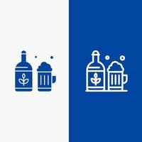 Beer Bottle Cup Ireland Line and Glyph Solid icon Blue banner Line and Glyph Solid icon Blue banner vector