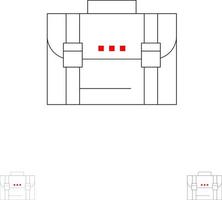 maletín casos de negocios documentos cartera de marketing maleta audaz y delgada línea negra conjunto de iconos vector