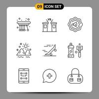 9 Black Icon Pack Outline Symbols Signs for Responsive designs on white background 9 Icons Set vector