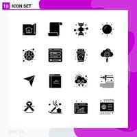 Pictogram Set of 16 Simple Solid Glyphs of social network connections dna sun beach Editable Vector Design Elements