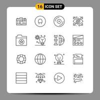 Pack of 16 Modern Outlines Signs and Symbols for Web Print Media such as star favorite music security eye Editable Vector Design Elements