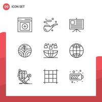 Outline Pack of 9 Universal Symbols of meeting global analytics freelance plant Editable Vector Design Elements