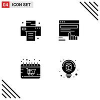 Set of 4 Vector Solid Glyphs on Grid for office trolley click web monday Editable Vector Design Elements