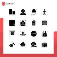 Universal Icon Symbols Group of 16 Modern Solid Glyphs of server database light skipping jumping Editable Vector Design Elements