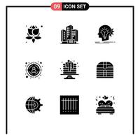 9 User Interface Solid Glyph Pack of modern Signs and Symbols of cake baking creativity target customer seo Editable Vector Design Elements