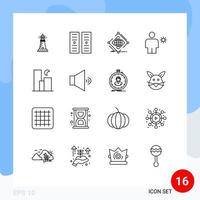 Universal Icon Symbols Group of 16 Modern Outlines of sun human complex body web Editable Vector Design Elements