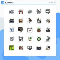 Set of 25 Modern UI Icons Symbols Signs for search wave play sine protection Editable Vector Design Elements