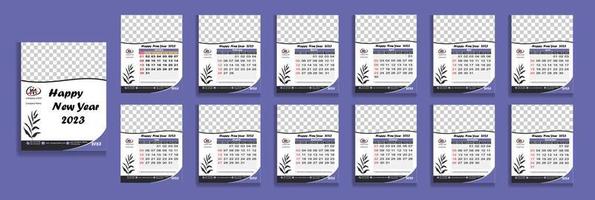 2023 Calendar year vector illustration. The week starts on Sunday. Annual calendar 2023 template. Calendar design in black and white colors, Sunday in red colors. Vector