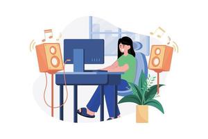 Listening To Music While Doing Work From Home vector