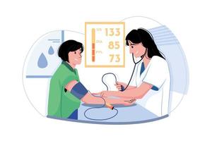 enfermera revisando el concepto de ilustración de la presión arterial. una ilustración plana aislada sobre fondo blanco vector