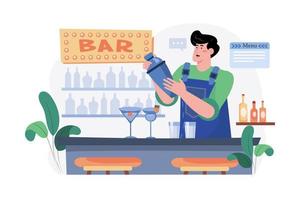 barman en uniforme haciendo cócteles vector