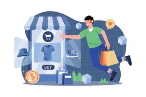 Man Shopping Using Metaverse Technology vector