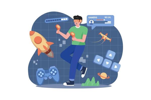Boy Playing VR Game Illustration concept. A flat illustration isolated on white background
