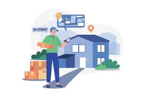 Delivery Person Checking Delivery Address vector