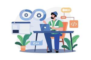 concepto de ilustración de ingeniero devops. una ilustración plana aislada sobre fondo blanco vector