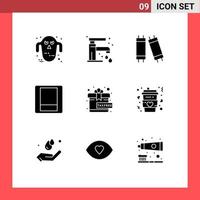 Pack of 9 Modern Solid Glyphs Signs and Symbols for Web Print Media such as coffee gift halogen free switch Editable Vector Design Elements