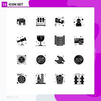 Mobile Interface Solid Glyph Set of 16 Pictograms of telescope astronaut map monster alien Editable Vector Design Elements