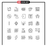 Pictogram Set of 25 Simple Lines of page virtual reality gear technology head Editable Vector Design Elements