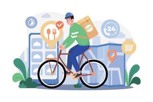 Food Delivery Service, Male Courier With Large Backpack vector