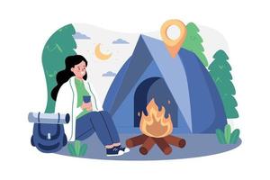 Girl Sitting Next To Wood Fire vector