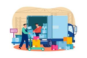 Delivery Man Loading Parcels In Truck vector