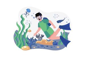 Boy Enjoying Scuba Diving Illustration concept. A flat illustration isolated on white background vector