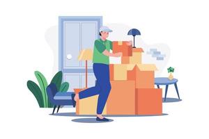 Delivery Man Shifting Boxes Illustration concept. A flat illustration isolated on white background vector