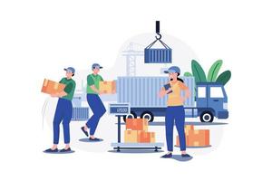 Warehouse Worker Unloading Truck Illustration concept. A flat illustration isolated on white background vector