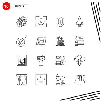Editable Vector Line Pack of 16 Simple Outlines of travel speedup target spaceship tool Editable Vector Design Elements