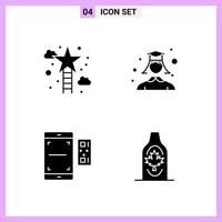 4 Icons in Solid Style. Glyph Symbols on White Background. Creative Vector Signs for Web mobile and Print.