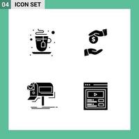 Set of 4 Commercial Solid Glyphs pack for cup marketing bribe corrupt mail Editable Vector Design Elements
