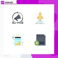 Pack of 4 creative Flat Icons of advertising mission announcement startup coins Editable Vector Design Elements