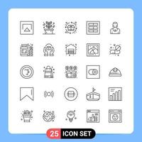 25 Line Black Icon Pack Outline Symbols for Mobile Apps isolated on white background. 25 Icons Set. vector