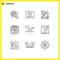 Editable Vector Line Pack of 9 Simple Outlines of weather cloud marketing web design computer Editable Vector Design Elements